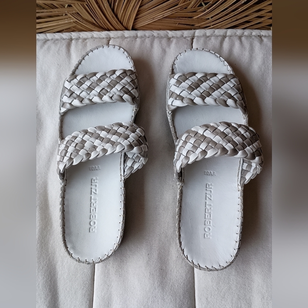 Robert Zur Women's Cream and Tan Woven Sandals_10